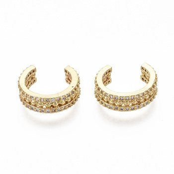 Brass Micro Pave Clear Cubic Zirconia Cuff Earrings, Ring, Real 18K Gold Plated, Nickel Free, 4.5x10mm