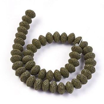 Natural Lava Rock Beads Strands, Dyed, Rondelle, Dark Olive Green, 13~13.5x8.5~8.7mm, Hole: 2.5mm, about 46~47pcs/strand, 15.5 inch~15.94 inch(38.5~40.5cm)