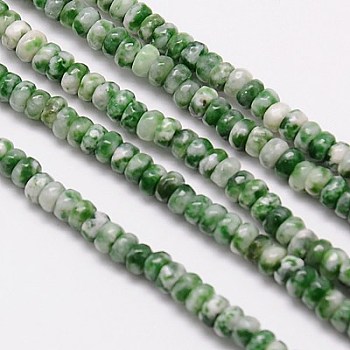 Natural Green Spot Jasper Beads Strands, Faceted, Rondelle, Green, 4x2.5mm, Hole: 0.5mm