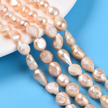 Natural Cultured Freshwater Pearl Beads Strands, Baroque Keshi Pearl, Two Sides Polished, PeachPuff, 8~15x8~9.5x6~7.5mm, Hole: 0.7mm, about 30~35pcs/strand, 13.98~14.37''(35.5~36.5cm)