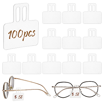 100Pcs Transparent PVC Glasses Price Tags Sleeve, Slip-on Eyeglasses Protector Label Tag Holder, Rectangle, Clear, 3.65x3.25x0.07cm, Hole: 13x4mm