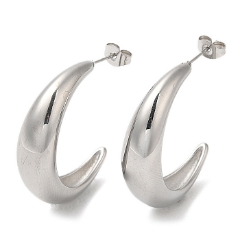 Non-Tarnish 304 Stainless Steel Crecent Moon Stud Earrings, Stainless Steel Color, 31.5x8.5mm