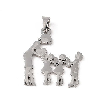 Mother's Day 304 Stainless Steel Pendants, Laser Cut, Mother and Child Charm, Stainless Steel Color, 32x27.5x1mm, Hole: 6x4mm