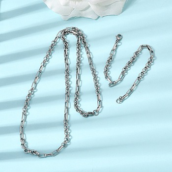 304 Stainless Steel Link Chain Bracelet & Necklace Jewelry Sets, with Lobster Claw Clasps, Stainless Steel Color, 600mm
