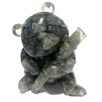 Resin Panda Display Decoration, with Natural Labradorite Chips Inside for Home Office Desk Decoration, 65x65x85mm