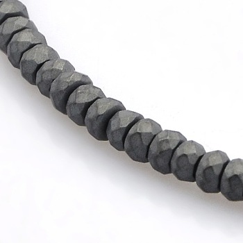 Faceted Matte Style Electroplate Non-magnetic Synthetic Hematite Rondelle Beads Strands, Black Plated, 3x2mm, Hole: 1mm, about 150pcs/strand, 15.5 inch