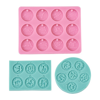 3Pcs 3 Style  Constellation Pendants Silicone Molds, Resin Casting Molds, UV Resin & Epoxy Resin Jewelry Making, Mixed Shape, Mixed Color, 57~113x69~86x7~9mm, 1pc/style