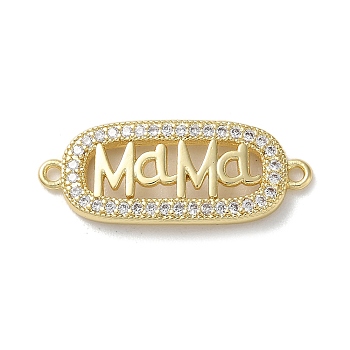 Mother's Day Brass Micro Pave Clear Cubic Zirconia Links, Rectangle Connector Charms with Word Ma Ma, Real 16K Gold Plated, 10.5x27.5x3mm, Hole: 1.4mm