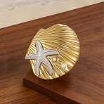 304 Stainless Steel Cuff Open Rings, with Plastic Pearl, Shell Shape, Golden & Stainless Steel Color, US Size 6 1/4(16.7mm)(RJEW-D350-05GP)