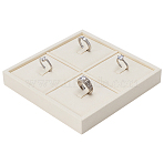 4-Slot Microfiber Ring Organizer Display Stands, Square, Light Yellow, 14.2x14.2x2.15cm(ODIS-WH0050-15C-01)