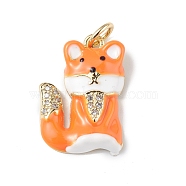Rack Plating Brass Micro Pave Cubic Zirconia Pendants, with Enamel & Jump Ring, Lead Free & Cadmium Free, Long-Lasting Plated, Fox Charm, Real 18K Gold Plated, Orange, 18.5x13x4mm, Hole: 3.5mm(KK-F848-01G-04)