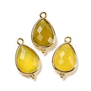 Natural Korea Jade Faceted Pendants, Rack Plating Golden Plated Brass Teardrop Charms, 21x12x5mm, Hole: 1.6mm(G-M431-15G-02)