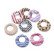 Handmade Raffia Woven Pendants, with Iron & Aluminum Findings, Flat Round, Platinum, Mixed Color, 43.5x40.5x5mm, Hole: 1.2mm(X-WOVE-T005-36-M)