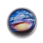 Brass Buttons, Jewelry Snap Buttons, with Luminous Glass Cabochon, Starry Sky Pattern, Flat Round, Platinum, Royal Blue, 18x10mm, Knob: 5.5mm(GLAA-E396-C03)