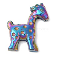 Electroplated Synthetic Non-magnetic Hematite Pendants, Deer Charms, Rainbow Plated, 35x29x6mm, Hole: 1.5mm(G-E597-04)