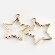 Rack Plating Alloy Star Open Back Bezel Pendants, For DIY UV Resin, Epoxy Resin, Pressed Flower Jewelry, Cadmium Free & Nickel Free & Lead Free, Golden, 35x32.8x3.5mm, Hole: 3mm(PALLOY-S047-40D-FF)