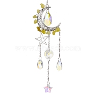 Moon & Star Alloy Hanging Ornaments, Natural Jade Chips and Glass Tassel Suncatchers, 245~247mm(HJEW-TA00096-01)