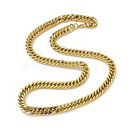 Vacuum Plating 201 Stainless Steel Cuban Link Chain Necklace with 304 Stainless Steel Clasps for Men Women, Golden, 23.86 inch(60.6cm), Link: 13x9x2mm(NJEW-M194-01B-G)