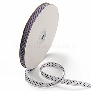 100 Yards Polka Dot Print Nylon Ribbons, Flat, Purple, 3/8 inch(10mm), about 100 Yards/Roll(OCOR-G014-01E)