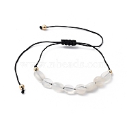 Adjustable Nylon Thread Braided Bead Bracelets, with Golden Plated Brass Beads and Natural White Moonstone Beads, Black, Inner Diameter: 1 inch~4-1/4 inch(2.6~10.8cm)(BJEW-JB05421-01)
