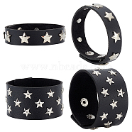 4Pcs 2 Style Imitation Leather Wide Cord Bracelets Set, Platinum Iron Star Rivet Studded Punk Rock Bracelets for Men, Black, 8-1/2~9-1/2 inch(21.5~24cm), 2Pcs/style(BJEW-GA0001-09)