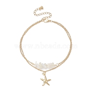 Natural White Moonstone Chips Beaded & Starfish Charms Double Layer Multi-strand Bracelet, Stainless Steel Jewelry for Women, Golden, 9-3/8 inch(23.7cm)(AJEW-AN00511-01)