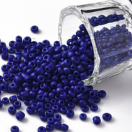 Glass Seed Beads, Opaque Colours Seed, Round, Blue, Size: about 3mm in diameter, hole:1mm, about 2222pcs/100g(X1-SEED-A010-3mm-48)