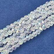 Glass Beads Strands, Faceted(32 Facets) Round, AB Color Plated, White, 4mm, Hole: 1mm, about 88~90pcs/strand, 28~30cm(GF4mmC28-AB)