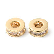 Brass Micro Pave Cubic Zirconia Beads, Flat Round, Real 18K Gold Plated, 7.5x3mm, Hole: 3.5mm(KK-P234-41G)