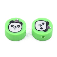 Handmade Polymer Clay Beads, Flat Round with Panda Pattern, Lime, 9x5mm, Hole: 1.5mm(CLAY-C001-03A)