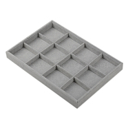 Jewelry Display Trays, Velvet and Wood, Cuboid, Silver, 350x240x30mm(ODIS-G004-04)