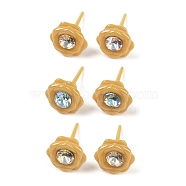 Hypoallergenic Bioceramics Zirconia Ceramic Stud Earrings, with Rhinestone, No Fading and Nickel Free, Flower, Goldenrod, 9x9mm(EJEW-C111-10E)