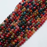 Natural Agate Round Beads Strand, Dyed, Faceted, Mixed Color, 6mm, Hole: 1mm, about 62pcs/strand, 14.17 inch(G-L084-6mm-08)