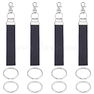 BENECREAT PU Leather and Alloy Clasp Keychain, with Iron Split Key Rings, Platinum, Keychain: 147x26mm, 4pcs; Key Rings: 30mm, 8pcs(KEYC-BC0001-02)