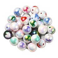 UV Plating Rainbow Iridescent Acrylic Beads, Round with Heart Pattern, Mixed Color, 16x15mm, Hole: 3mm(OACR-F004-09)