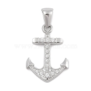 304 Stainless Steel Micro Pave Cubic Zirconia Pendants, Anchor Charm, Stainless Steel Color, 22x12.5x2.5mm, Hole: 3x6mm(STAS-D112-03P-07)