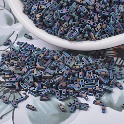 MIYUKI Quarter TILA Beads, Japanese Seed Beads, 2-Hole, (QTL401FR) Matte Black AB, 5x1.2x1.9mm, Hole: 0.8mm, about 2400pcs/50g(SEED-X0054-QTL0401FR)
