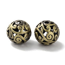 Tibetan Style Brass Beads, Cadmium Free & Lead Free, Hollow Round, Antique Bronze, 13.5x13mm, Hole: 2mm(KK-M284-54AB)