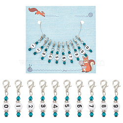 10Pcs 10 Styles Acrylic Pendant Stitch Markers, Crochet Leverback Hoop Charms, with Zinc Alloy Lobster Claw Clasps, Number 0~9, White, 3.4cm, 1pc/style(HJEW-AB00747)