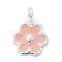 925 Sterling Silver Enamel Flower Charms, with Jump Rings and 925 Stamp, Silver Color Plated, Dark Salmon, 8.5x8x2mm, Hole: 1.7mm(STER-D300-04S-02)