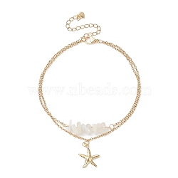 Natural White Moonstone Chips Beaded & Starfish Charms Double Layer Multi-strand Bracelet, Stainless Steel Jewelry for Women, Golden, 9-3/8 inch(23.7cm)(AJEW-AN00511-01)