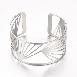 304 Stainless Steel Filigree Cuff Bangles, Wide Band Bangles, Stainless Steel Color, 2-3/8 inch(59mm)(X-STAS-S060-09)