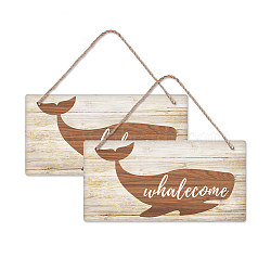 Natural Wood Hanging Wall Decorations, with Jute Twine, Rectangle, Colorful, Whale Pattern, 15x30x0.5cm(HJEW-WH0015-033)
