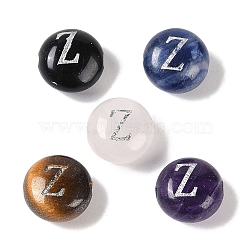 Natural Mixed Gemstone Beads, Flat Round with Letter, Letter Z, 8.5~9x5~5.5mm, Hole: 1.2mm(G-L524-20Z)