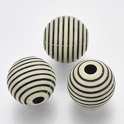 Acrylic Stripe European Beads, Large Hole Beads, Round, Champagne Yellow, 18.5x19.5mm, Hole: 4.5mm(X-OACR-R072-01)
