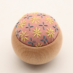 Flower Pattern Round Sewing Pin Cushions Embroidery Kits with Instruction for Beginners, Needlework Starter Kits, Art Craft Handy Sewing Set, Light Coral, 50mm(PW-WG79432-06)