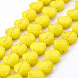 Pearl Luster Plated Glass Bead Strands, Faceted Flat Round, Yellow, 14x7mm, Hole: 1mm, about 25pcs/strand, 13.7 inch(EGLA-E039-PL06)