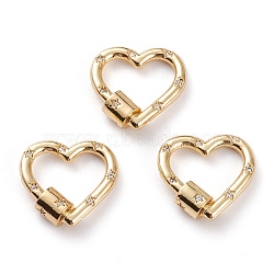Brass Micro Pave Clear Cubic Zirconia Screw Carabiner Lock, Heart with Star, Golden, 21x22x6mm(KK-C100-45G-G)