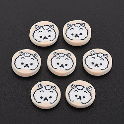 Handmade Polymer Clay Cabochons, Flat Round with Dog, PeachPuff, 9.5~10x2mm, about 5000pcs/1000g(CLAY-N006-144)