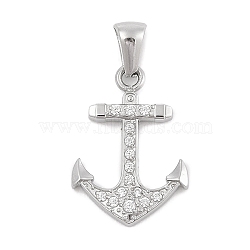 304 Stainless Steel Micro Pave Cubic Zirconia Pendants, Anchor Charm, Stainless Steel Color, 22x15.5x2.5mm, Hole: 3x6mm(STAS-D112-03P-07)